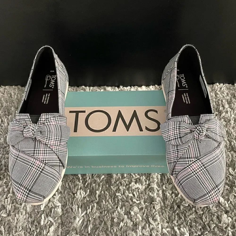 NIB TOMS Alpargata Multi Plaid Bow Shoes
